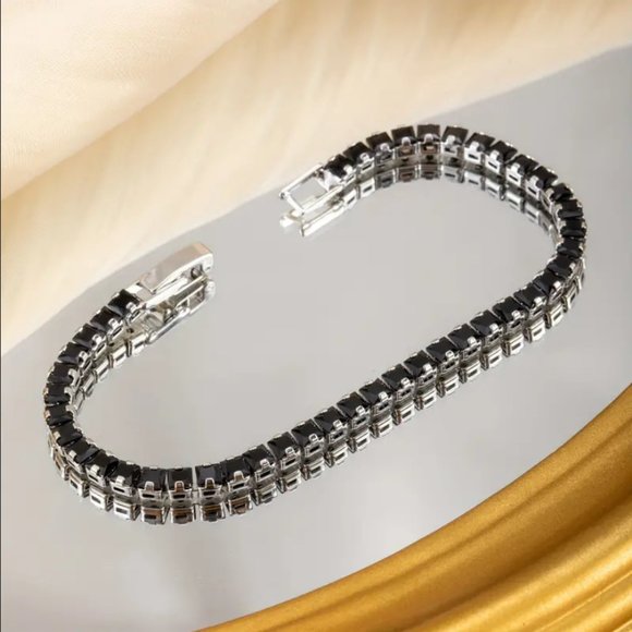 Solid Silver 1ct Black Onyx Womens Gemstone Tennis Bracelet Jewelry 7" 8" 1 ct - Picture 4 of 11